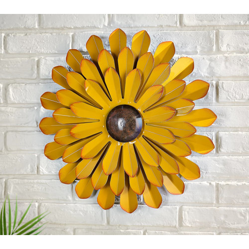 Lark Manor Rayo Oversized Indoor/Outdoor Metal Flower Wall Art, Yellow